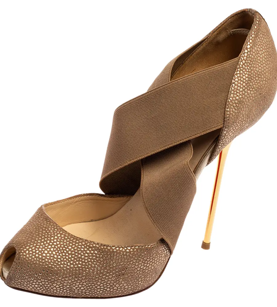 Christian Louboutin Beige Textured Leather Dorcet Peep Toe Pumps Size 38.5