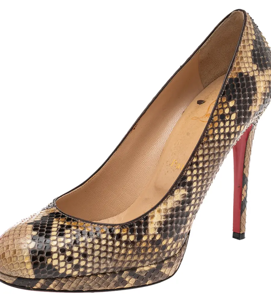 Christian Louboutin Cream/Brown Python Leather New Simple Platform Pumps Size 39.5