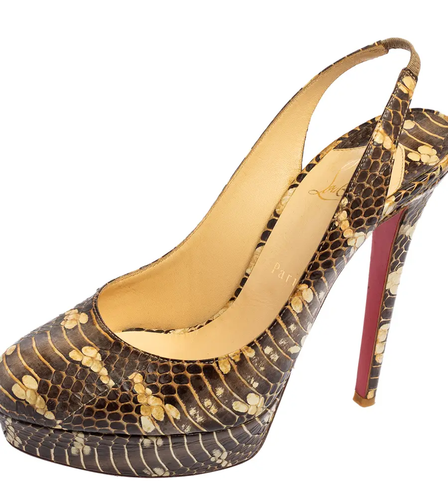Christian Louboutin Brown Snakeskin Bianca Slingback Platform Pumps Size 40