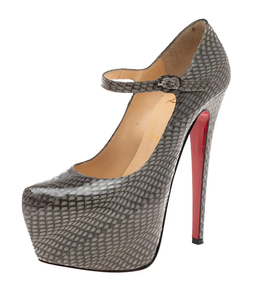 Christian Louboutin Grey Snakeskin Lady Daf Platform Pumps Size 37.5