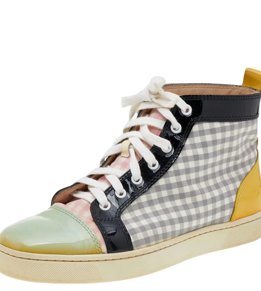 Christian Louboutin Multicolor Patent Leather and Tartan Louis Flat High Top Sneakers Size 40