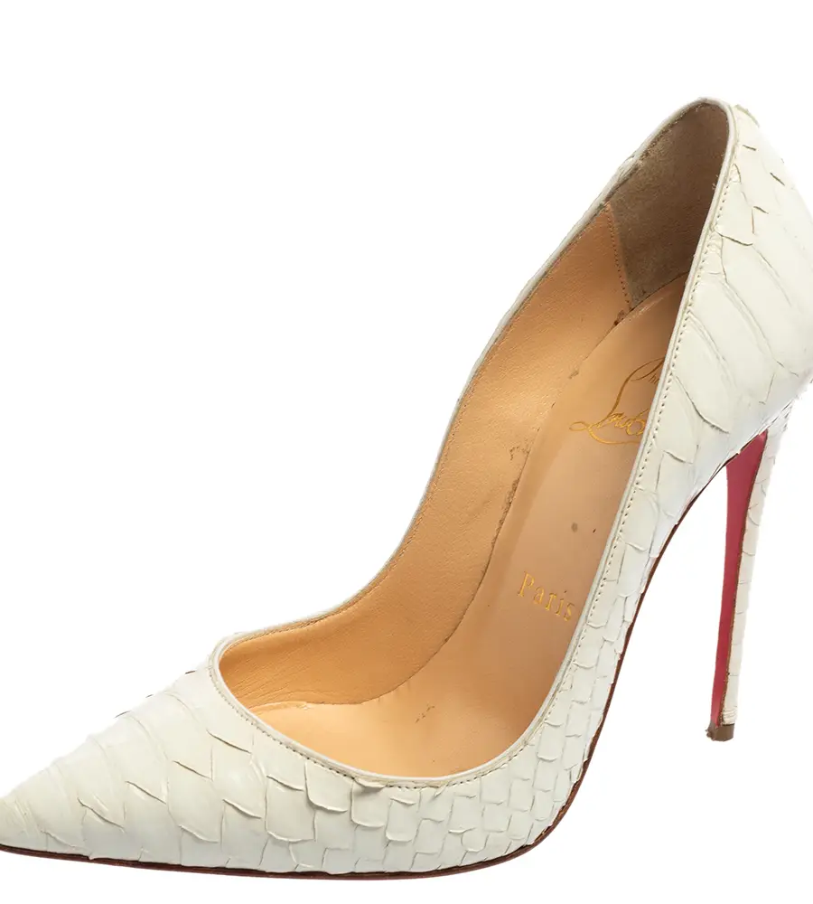 Christian Louboutin Cream Python Leather So Kate Pumps Size 35.5