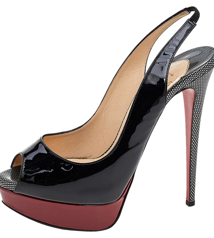 Christian Louboutin Multicolor Patent Leather Lady Peep Toe Slingback Platform Sandals Size 38.5