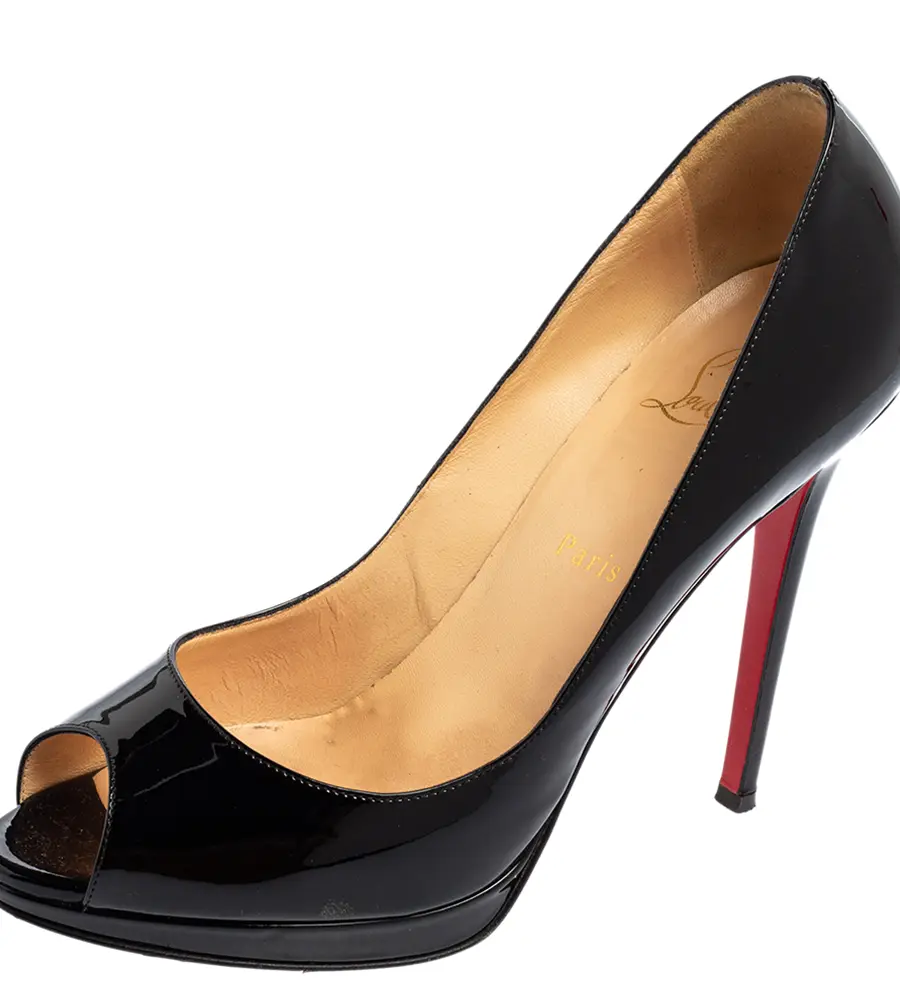 Christian Louboutin Black Patent Leather Peep-Toe Platform Pumps Size 40