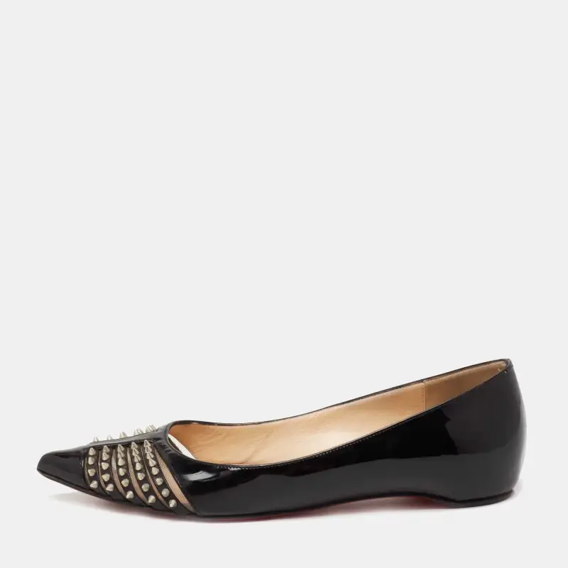 Christian Louboutin Bareta Size 35 Black Mesh and Patent Leather Ballet Flats