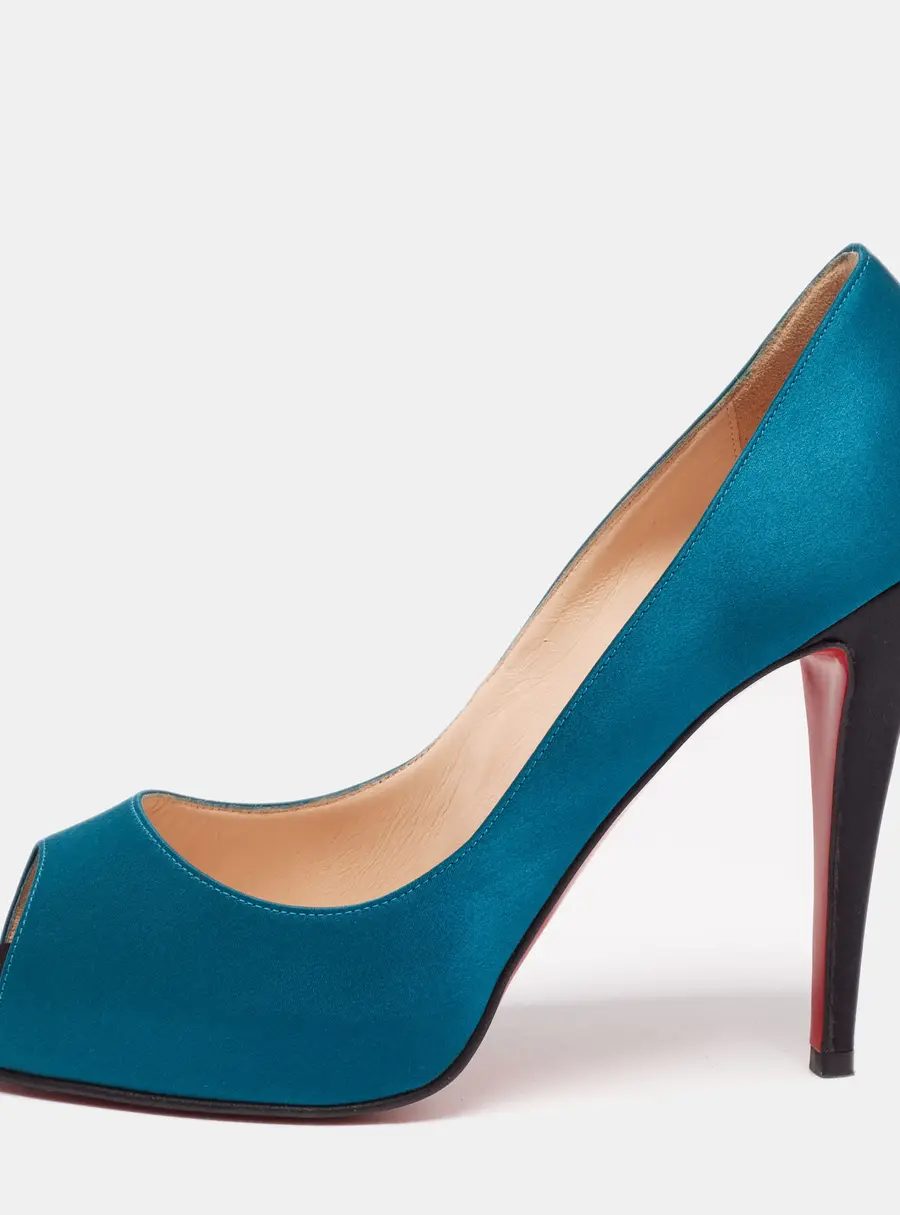 Christian Louboutin Blue/Black Satin Very Prive Peep Toe Platform Pumps Size 40