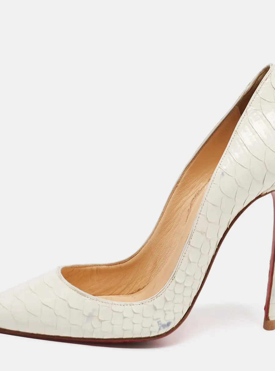 Christian Louboutin White Python Patent Leather So Kate Pumps Size 37.5