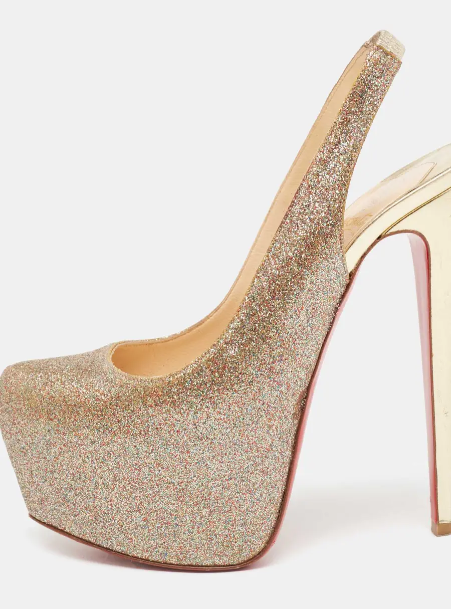 Christian Louboutin Multicolor Glitter Platform Slingback Pumps Size 37