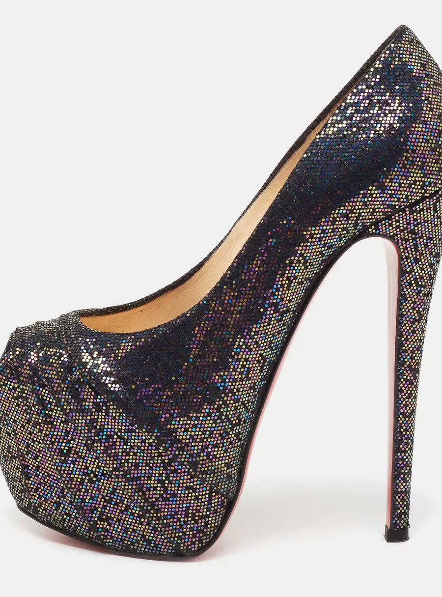 Christian Louboutin Multicolor Glitter Fabric Drapesse Spotlight Peep-Toe Pumps Size 37