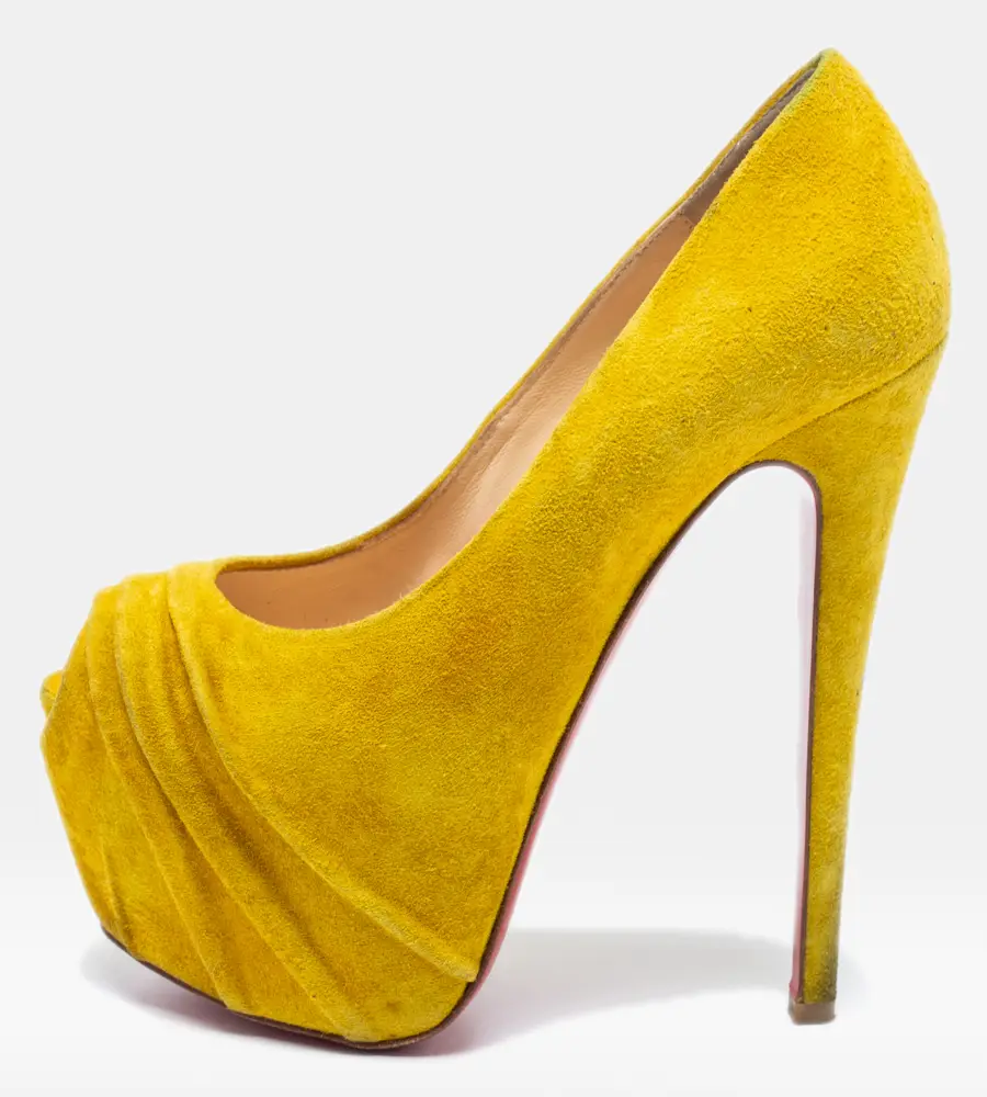 Christian Louboutin Yellow Suede Drapesse Peep-Toe Platform Pumps Size 36.5