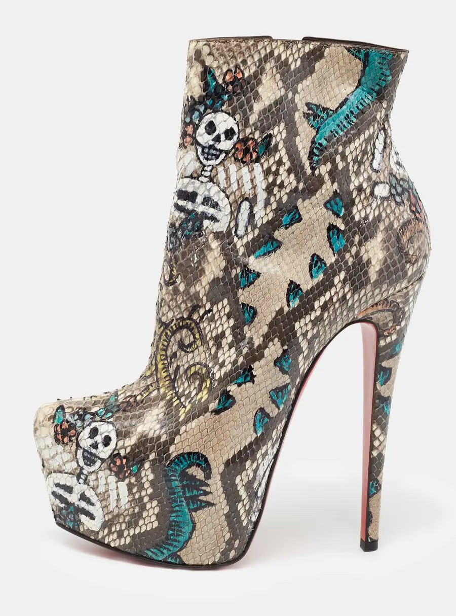 Christian Louboutin Multicolor Python Skull Mexico Daf Ankle Boots Size 38