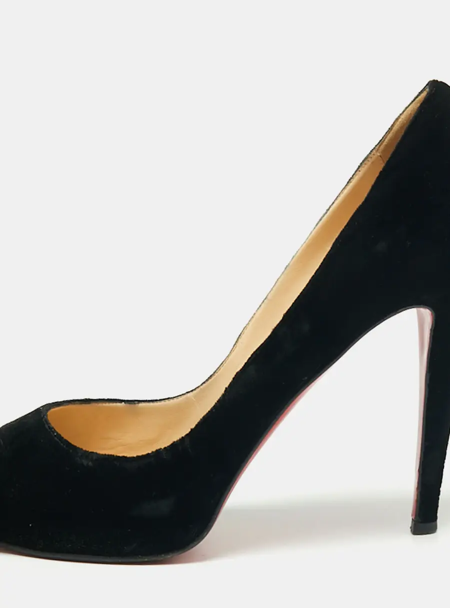 Christian Louboutin Black Velvet Very Prive Crystal Peep-Toe Pumps Size 40.5