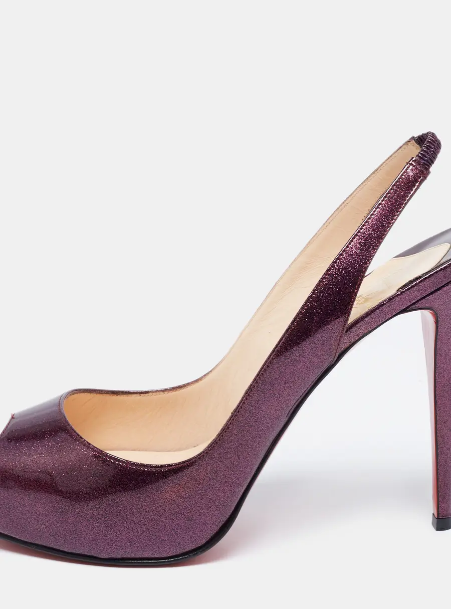 Christian Louboutin Purple Glitter Patent Leather No Prive Peep-Toe Slingback Sandals Size 41