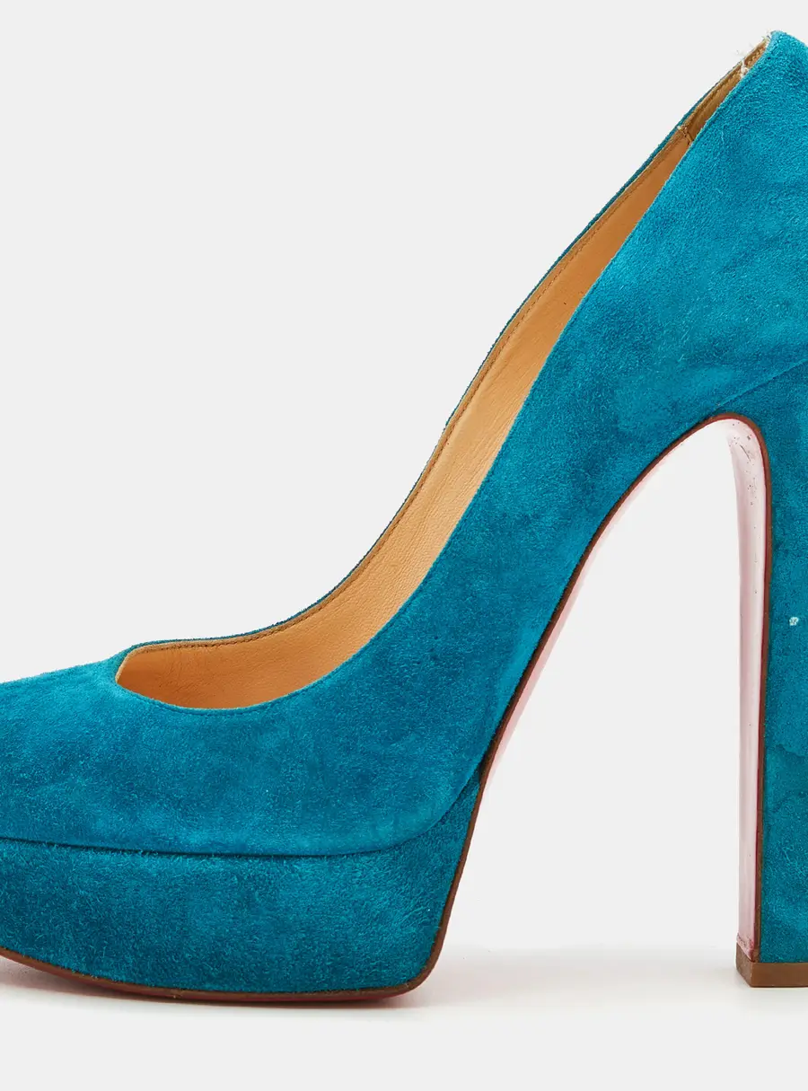 Christian Louboutin Blue Suede Bibi Platform Pumps Size 39