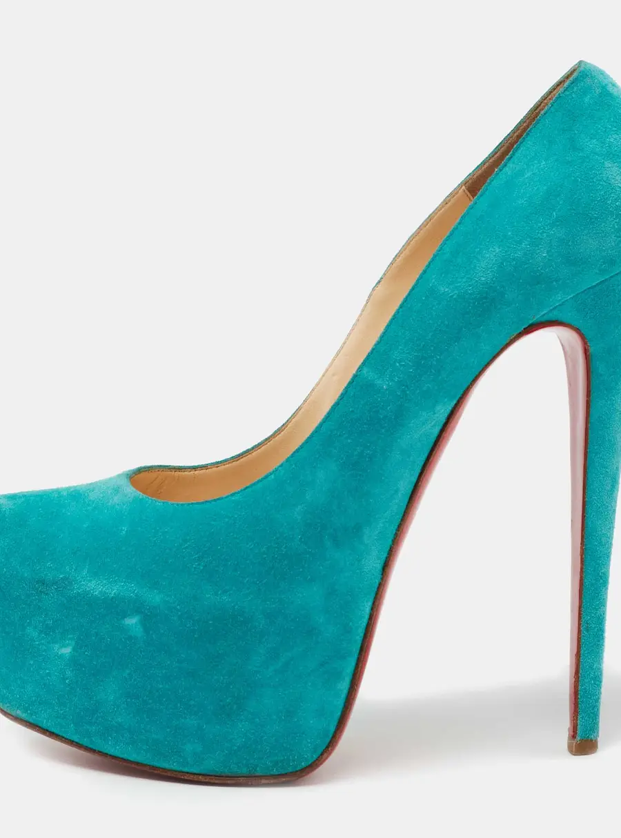 Christian Louboutin Turquoise Blue Suede Daffodile Platform Pumps Size 40