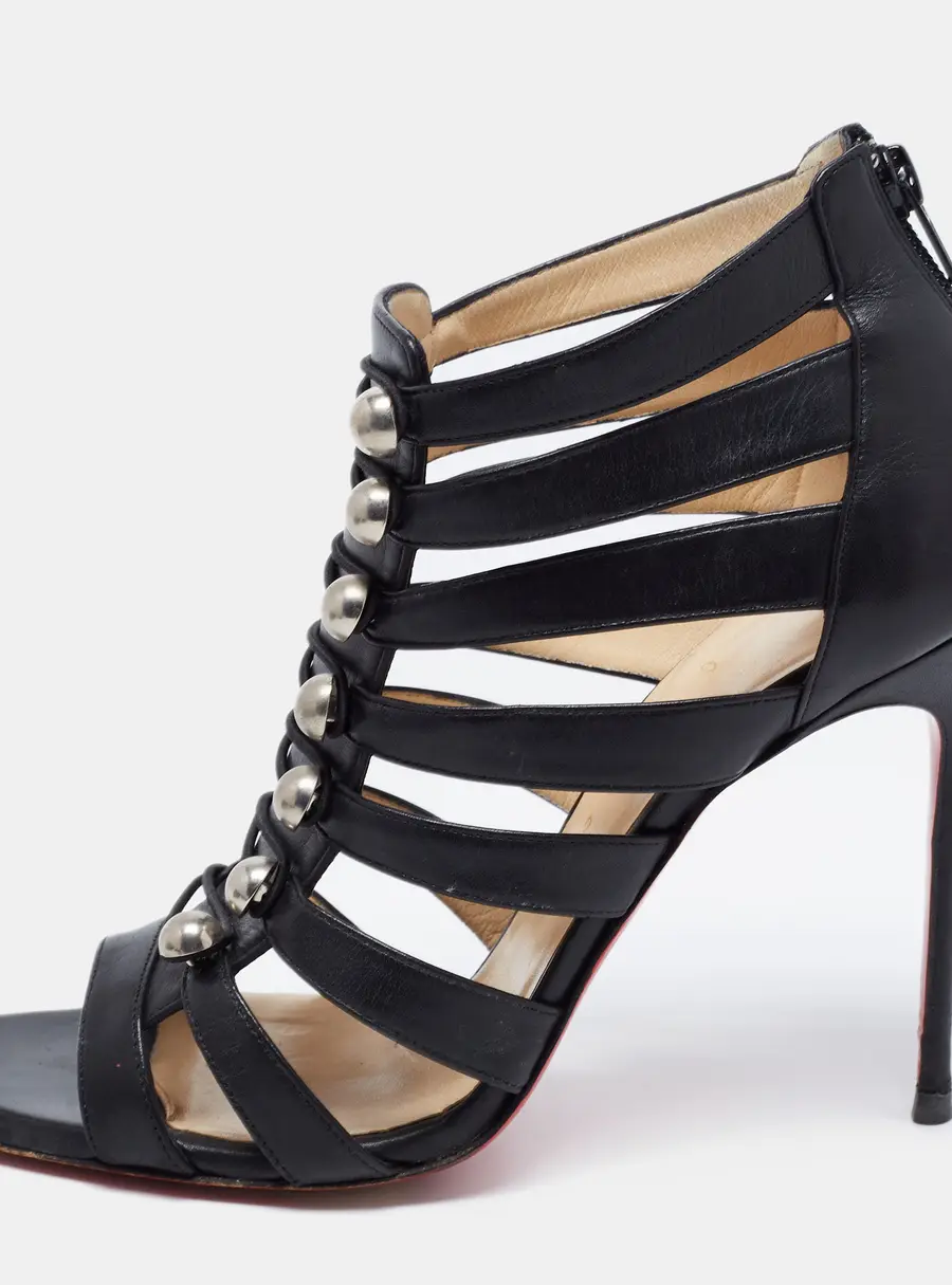 Christian Louboutin Black Leather Denis Caged Sandals Size 39.5