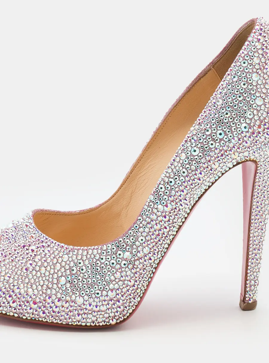 Christian Louboutin Pink Suede Crystal Embellished New Riche Peep Toe Pumps Size 38