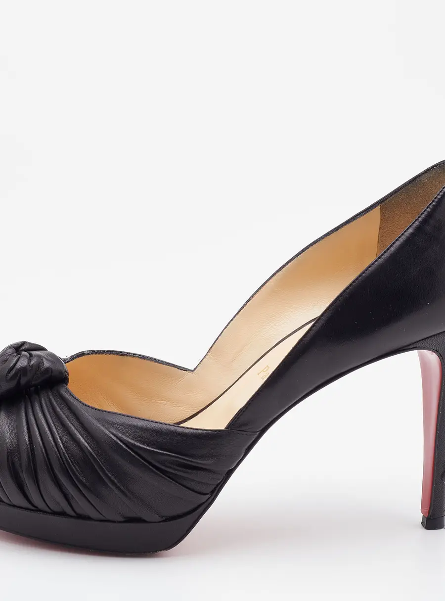 Christian Louboutin Black Leather Jenny Knot Peep Toe Platform Pumps Size 37.5