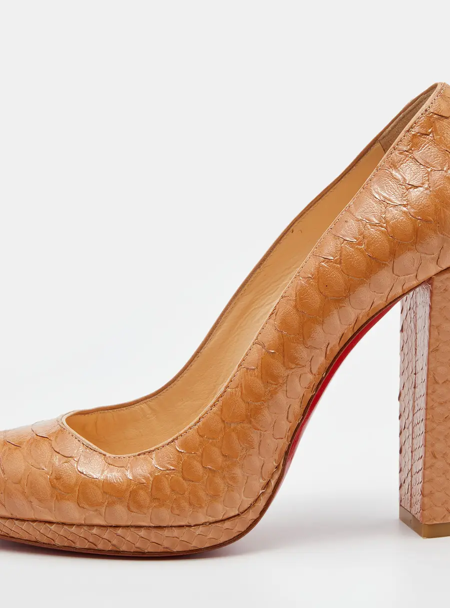 Christian Louboutin Beige Crystal Python Grapi Platform Pumps Size 38.5