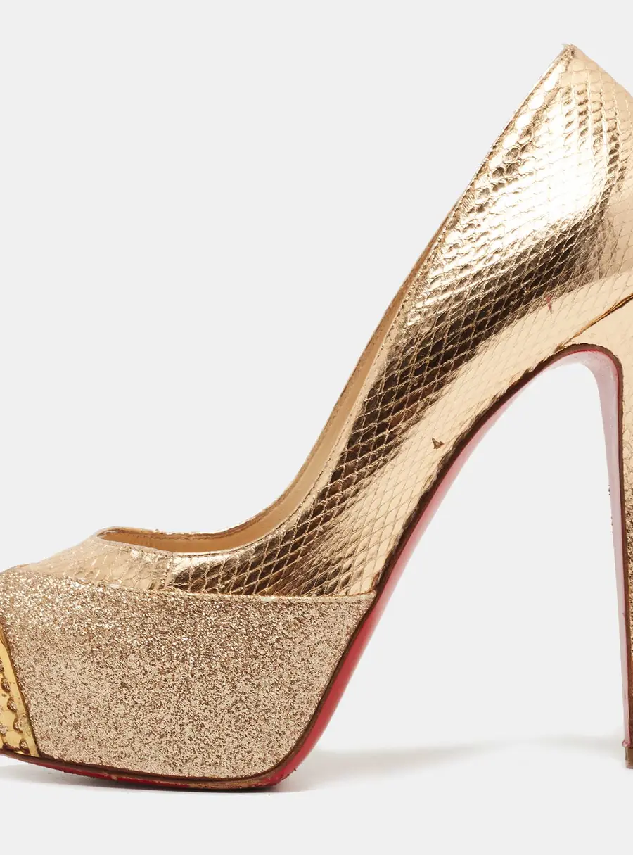 Christian Louboutin Maggie Glitter & Snakeskin Embossed Leather Platform Pumps Size 36.5