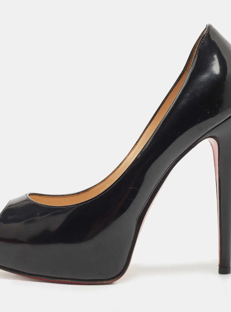 Christian Louboutin Very Prive Size 36.5 Black Patent Leather Peep Toe Pumps