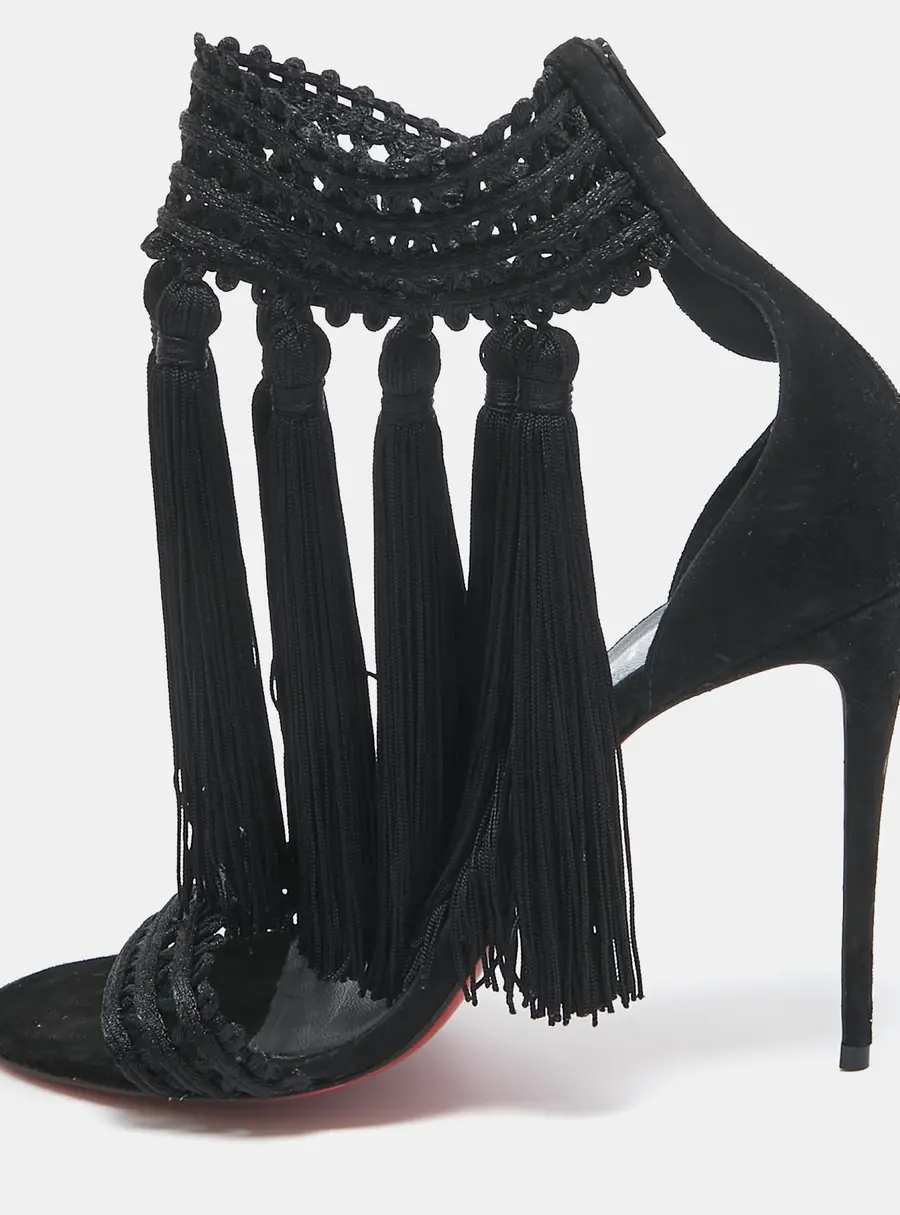 Christian Louboutin Black Lace and Suede Palma Macrame Sandals Size 40
