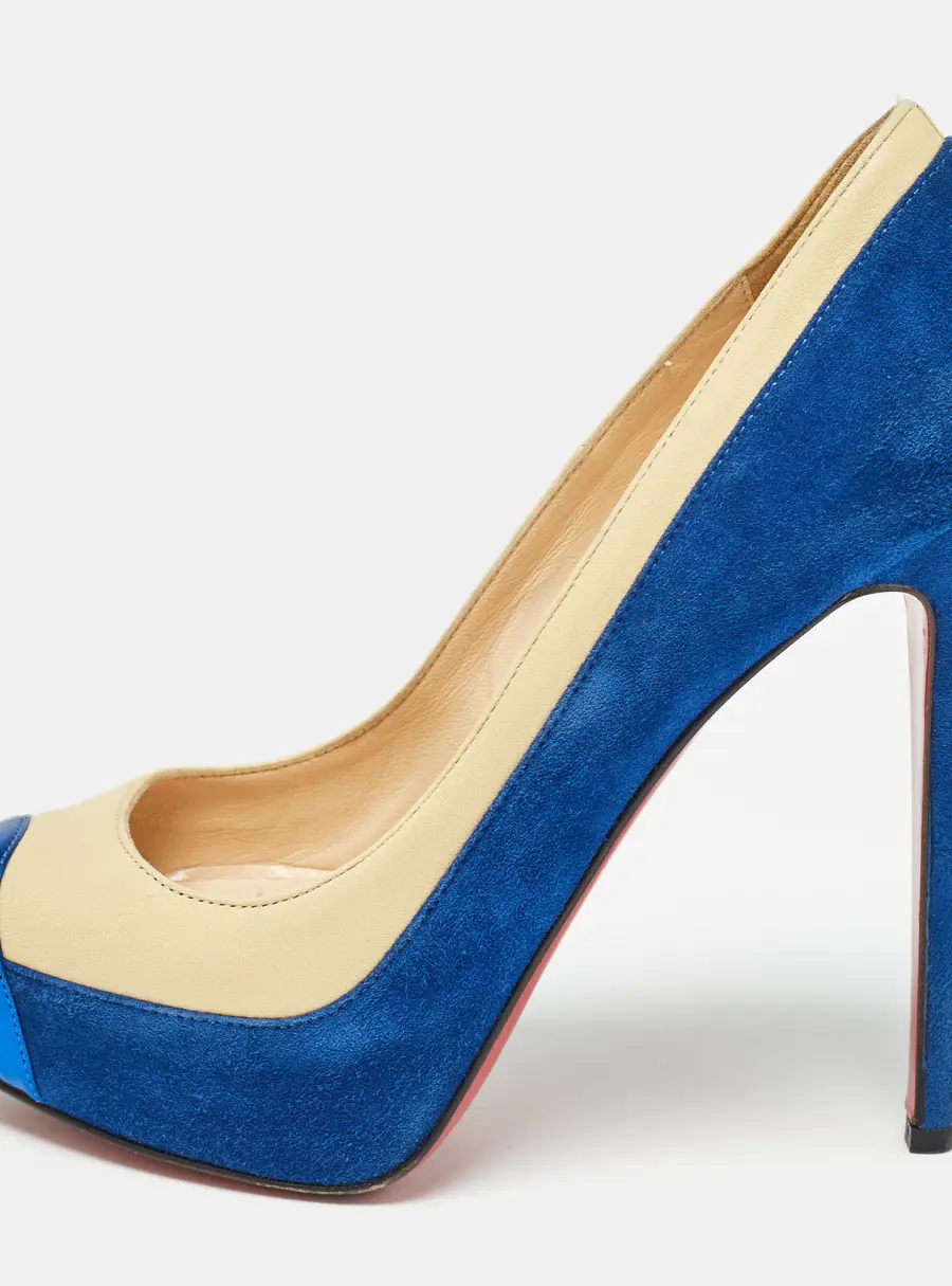 Christian Louboutin Blue/Light Yellow Suede and Leather Pumps Size 36