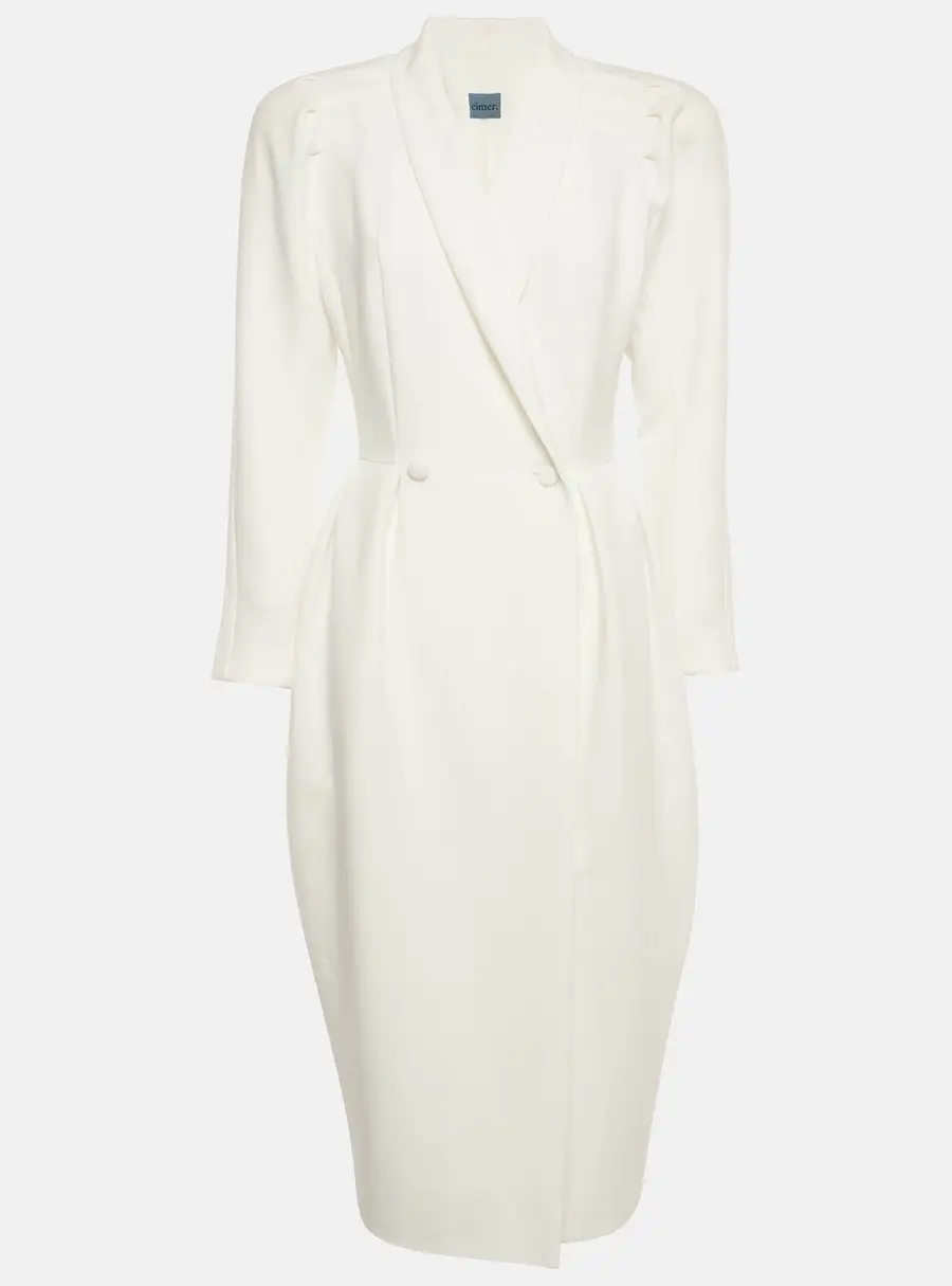 CIM&Eacute;R White Pleated Shoulder Detail Crepe Wrap Midi Dress M