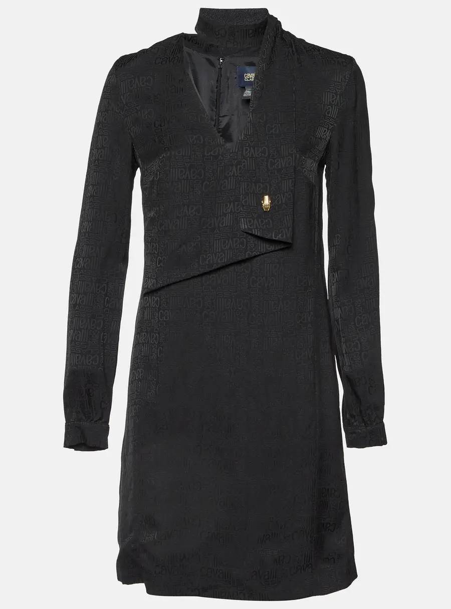 Class by Roberto Cavalli Black Logo Jacquard Crepe Shift Dress S