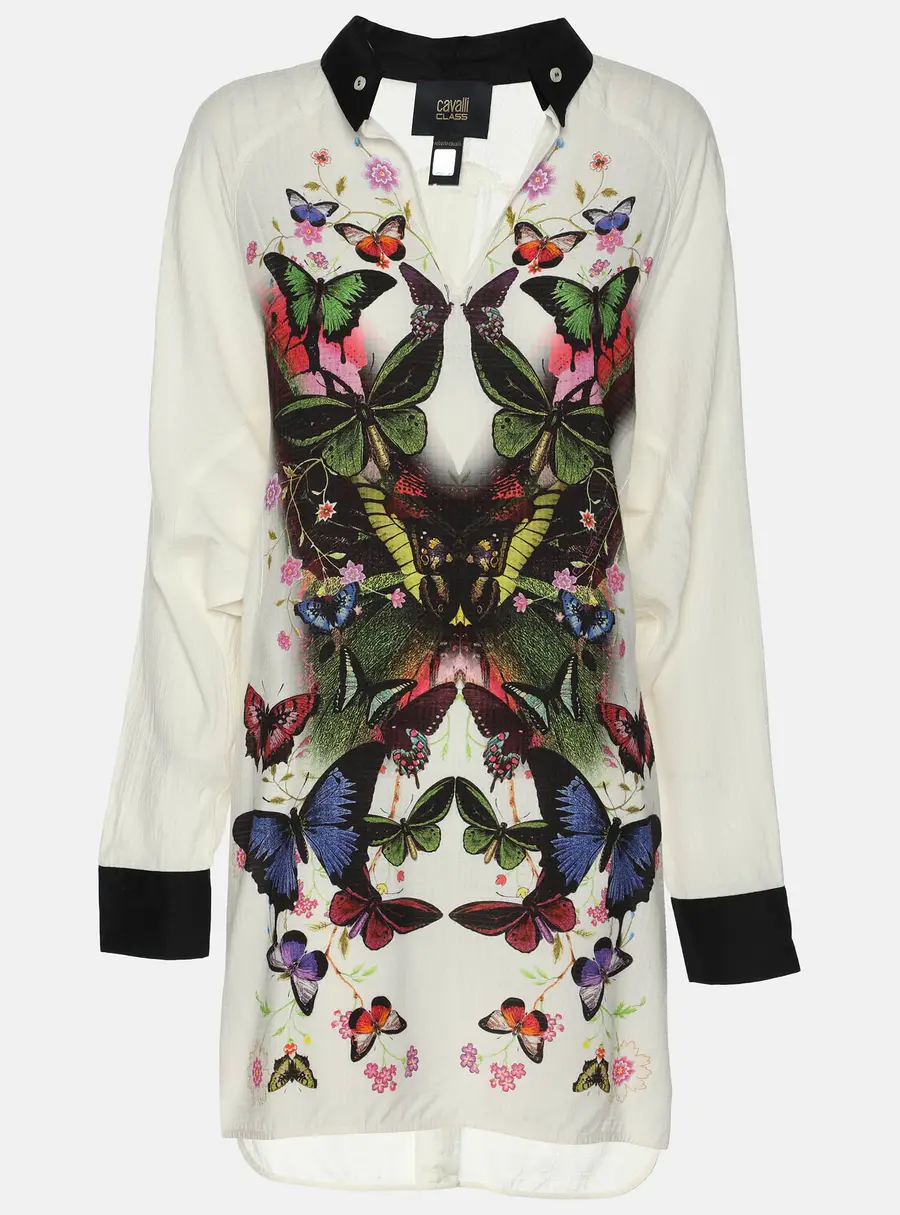 Class by Roberto Cavalli White Floral Print Viscose Long Sleeve Tunic M
