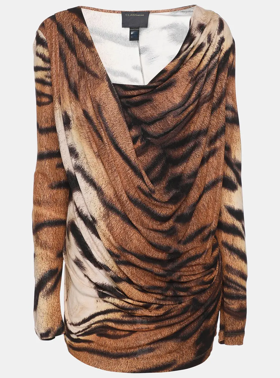Class by Roberto Cavalli Beige Animal Print Knit Draped Top M