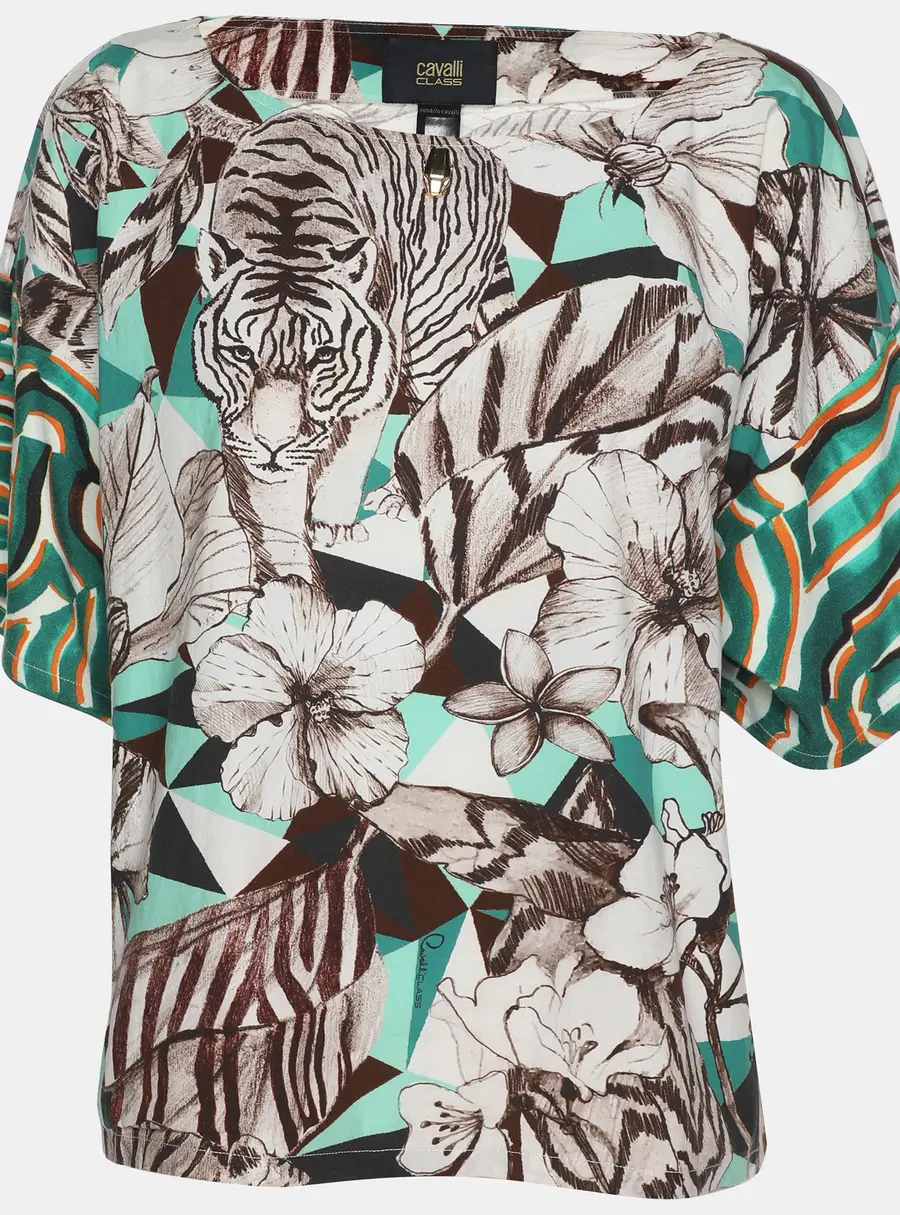 Class by Roberto Cavalli Multicolor Cotton Blend Jungle Print Top S