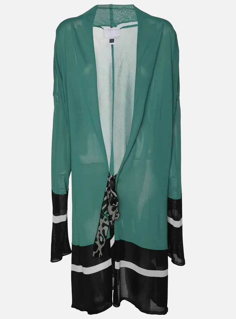 Class by Roberto Cavalli Green/Black Knit Open Long Cardigan S