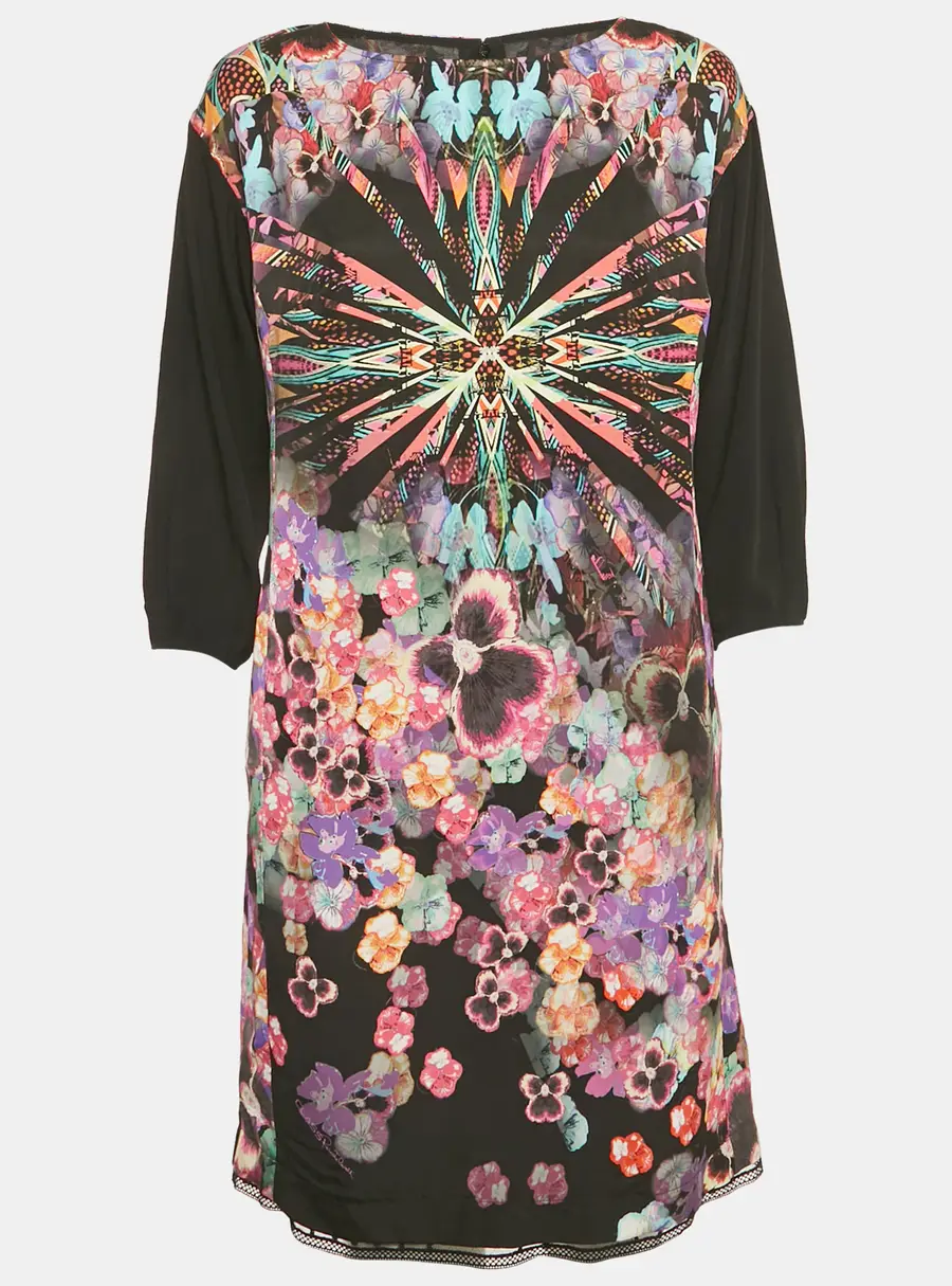 Class by Roberto Cavalli Black Printed Crepe Short Dress M