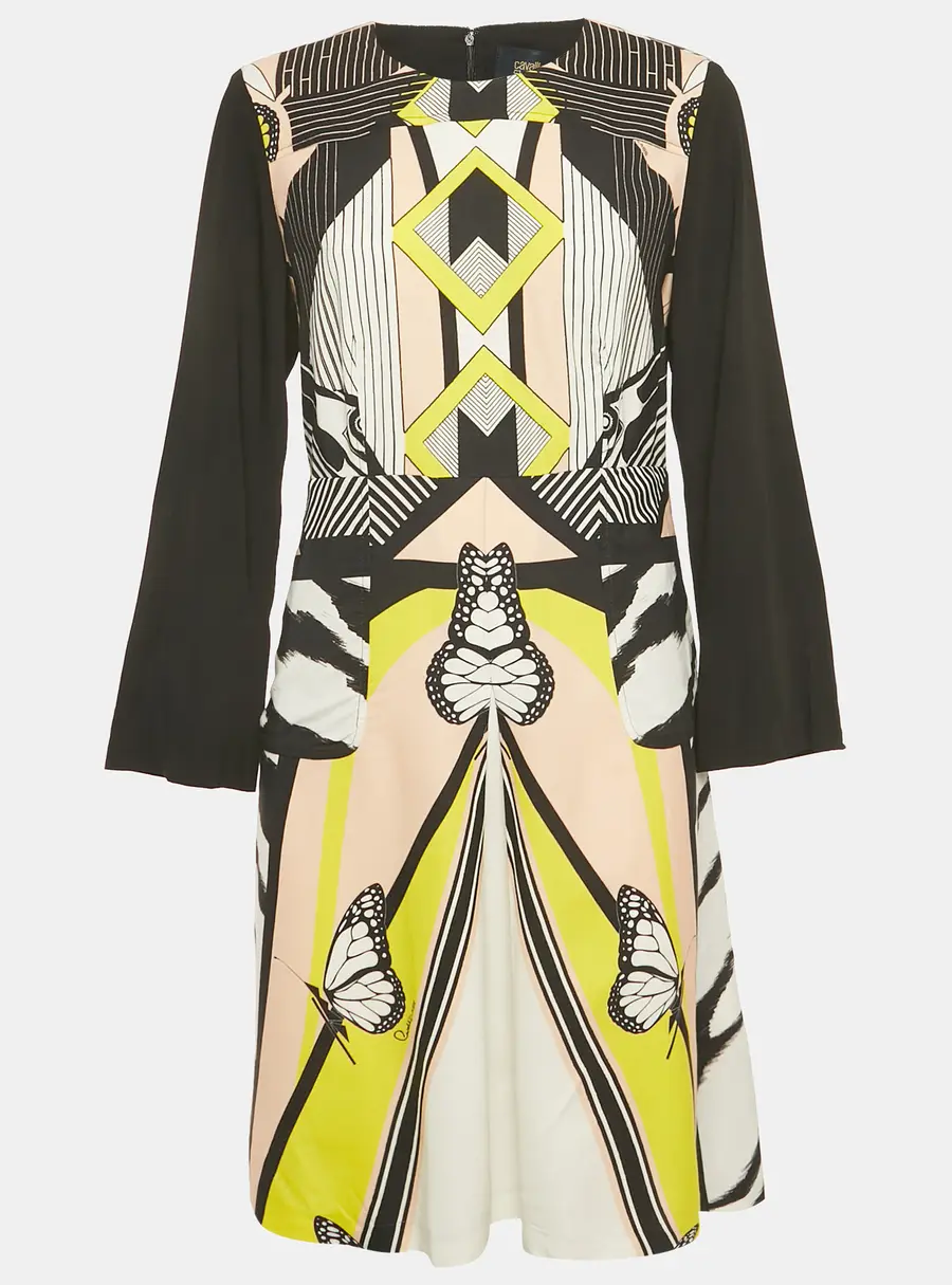 Cavalli Class by Roberto Cavalli Black Printed Crepe Midi Dress L