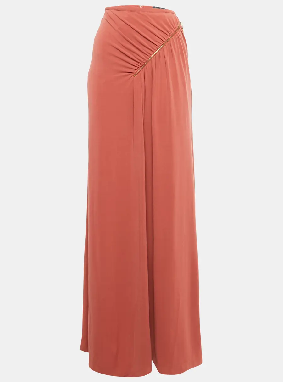 Class by Roberto Cavalli Brick Red Jersey Ruched Zipper Detail Midi Skirt L