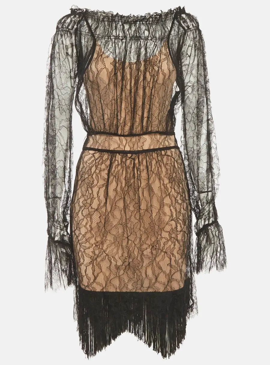 Class by Roberto Cavalli Black/Beige Sheer Lace Off Shoulder Dress M