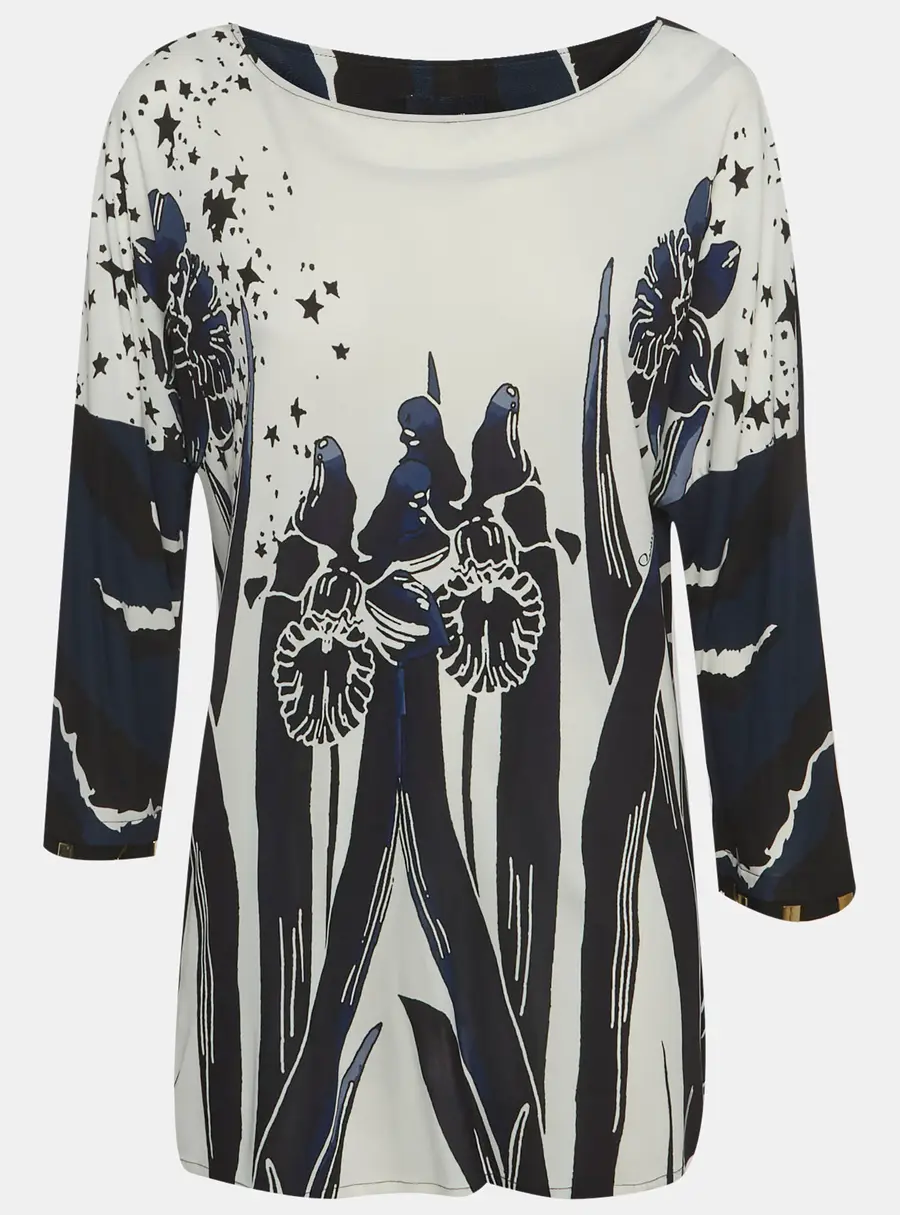Class by Roberto Cavalli Blue/White Printed Jersey Blouse M