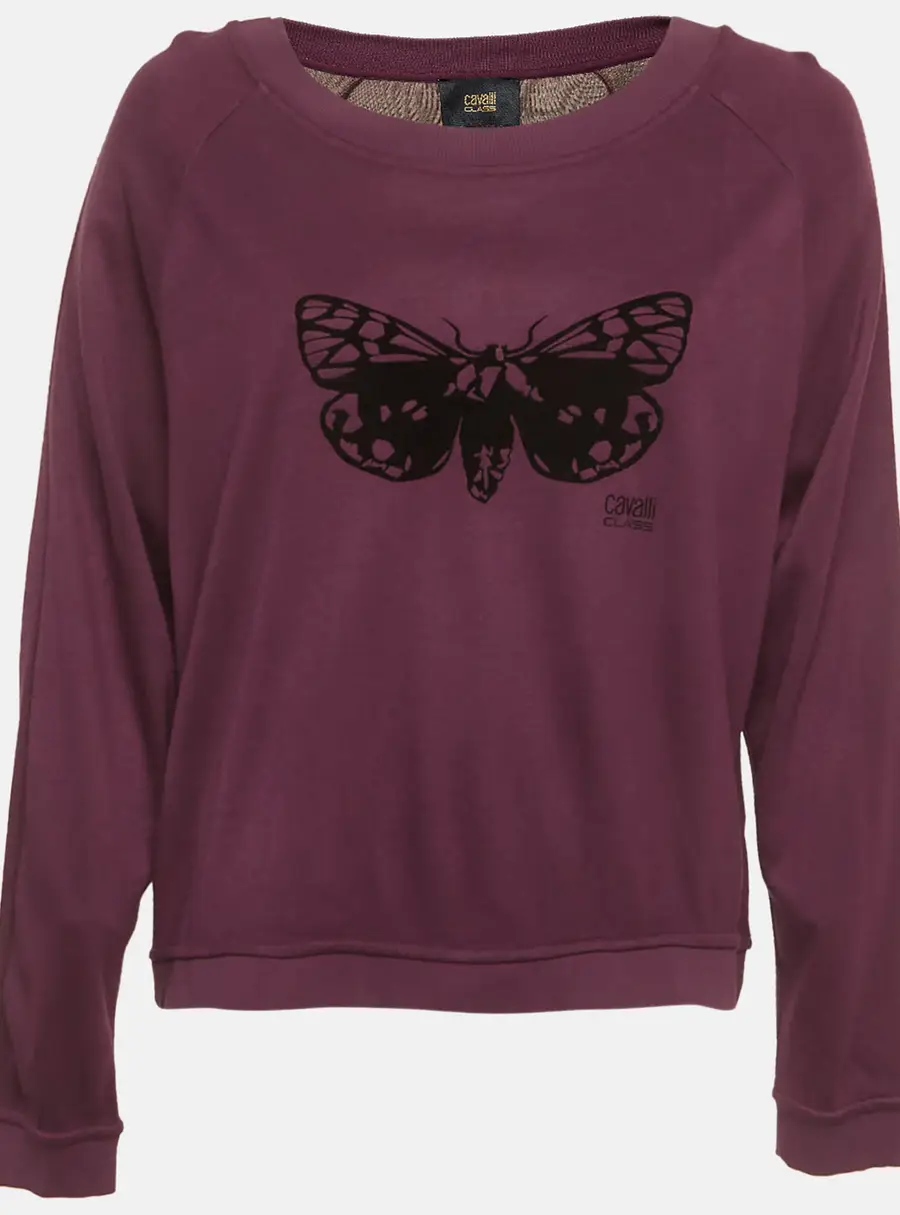 Cavalli Class Purple Butterfly Detail Knit Wide Neck Jumper L