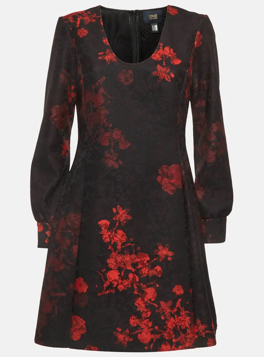 Cavalli Class Black/Red Printed Lace Scoop Neck Mini Dress M
