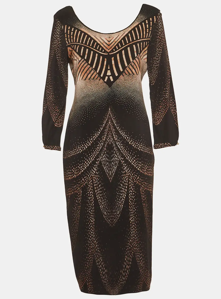 Class by Roberto Cavalli Black/Beige Printed Jersey Mini Dress L