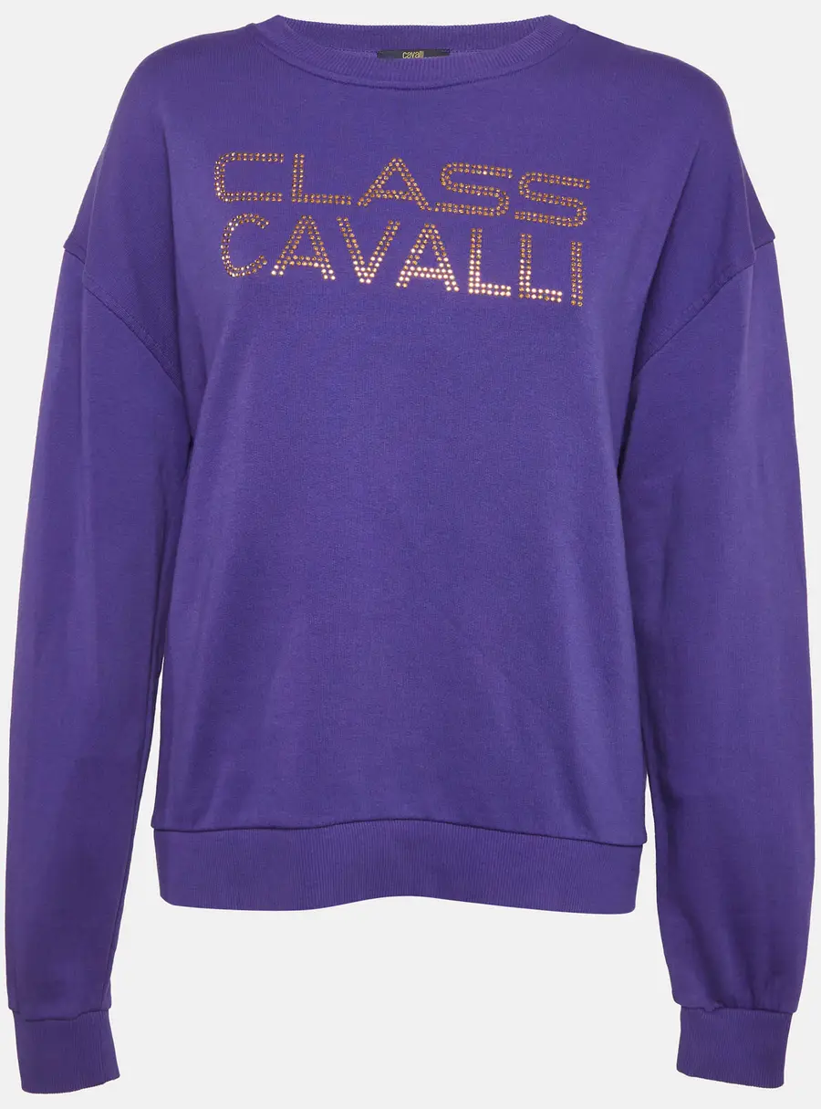 Class by Roberto Cavalli Purple Logo Studded Cotton Sweatshirt L