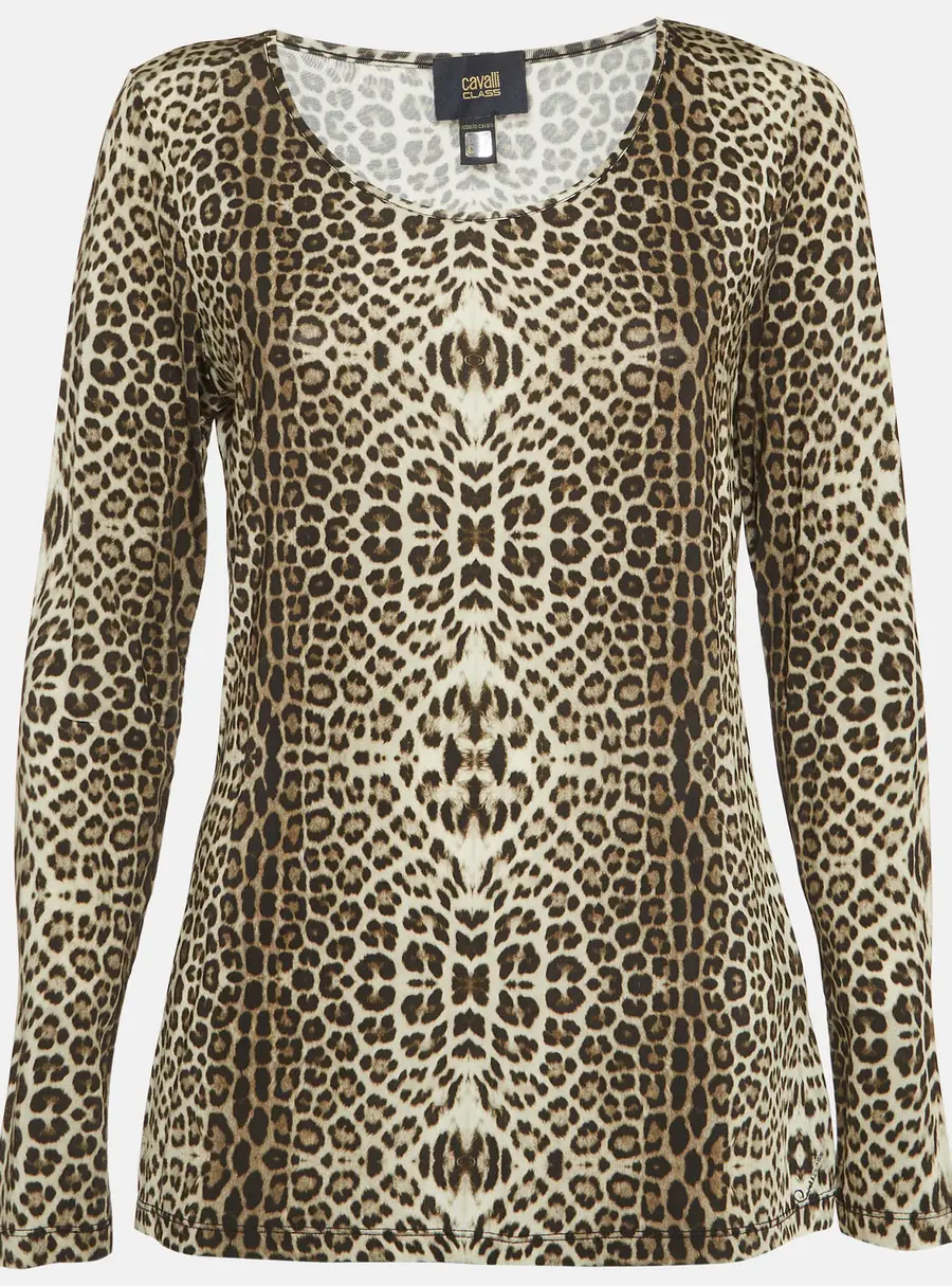 Class by Roberto Cavalli Brown Leopard Print Jersey Top M