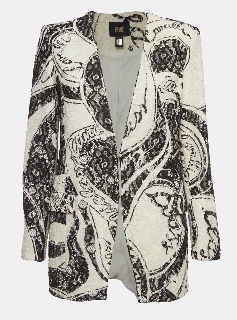 Class by Roberto Cavalli White/Black Lace Regular Fit Blazer M