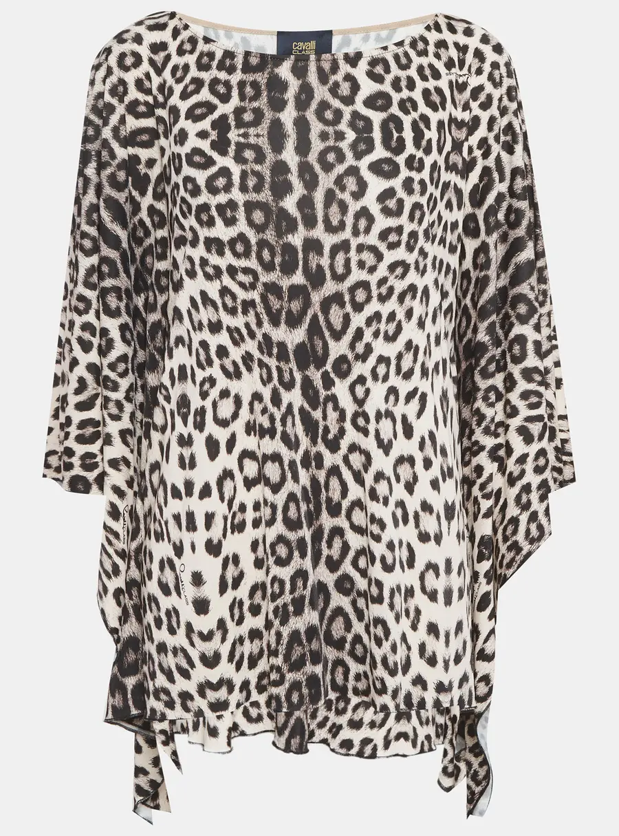 Cavalli Class Beige/Black Animal printed Jersey Kaftan Top M