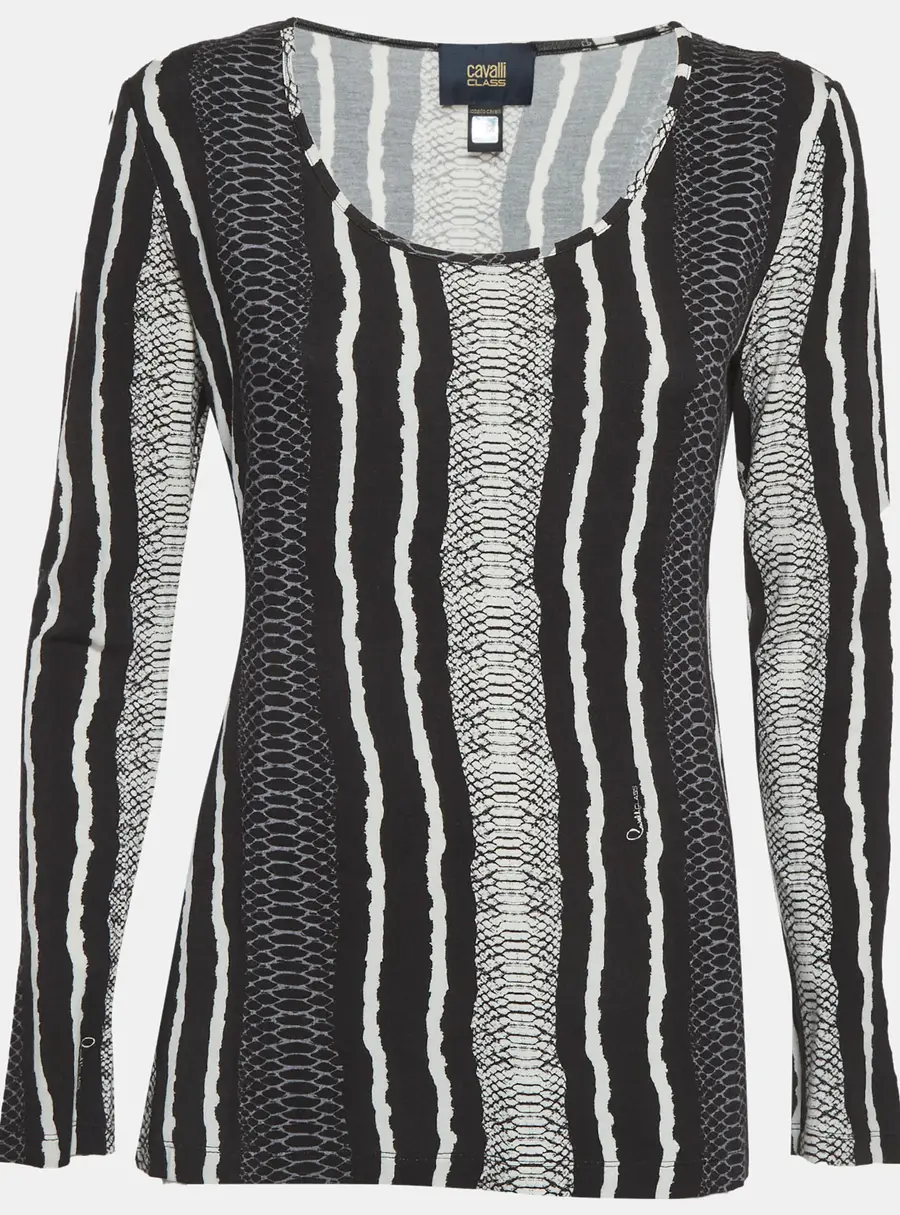 Cavalli Class Black Printed Knit Long Sleeve Top M