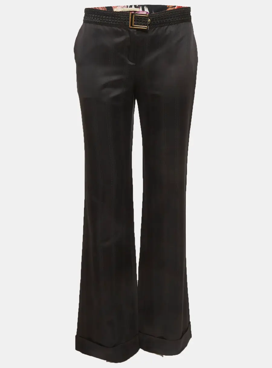 Class by Roberto Cavalli Black Satin Straight Fit Trousers M