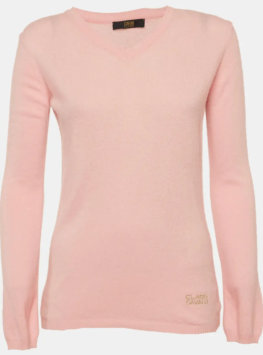 Class by Roberto Cavalli Pink Wool Blend V Neck Sweaters S