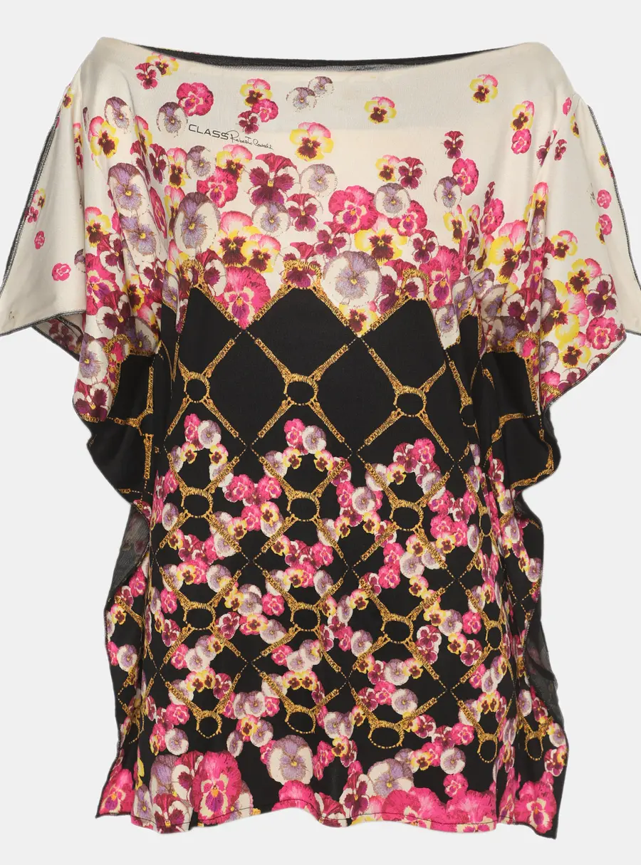 Class by Roberto Cavalli Multicolor Floral Print Silk Top L