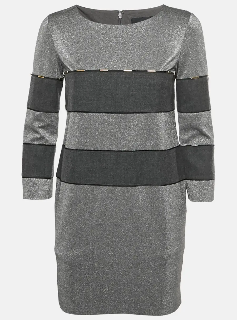 Cavalli Class Metallic Grey Synthetic Knit and Wool Mini Shift Dress S